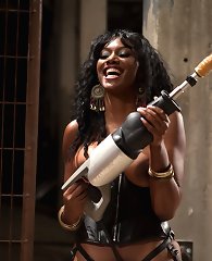Amazon African goddess; Nyomi Banxxx, gets her luscious black ass worshiped by two white slaveboys then drills one in the ass till he pisses himself.