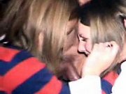 Two girls sucking on a male strippers cock